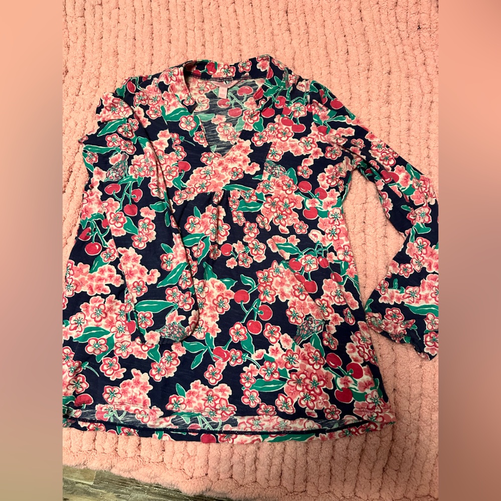 Lilly Pulitzer Floral Long Sleeve Top - Navy and Pink